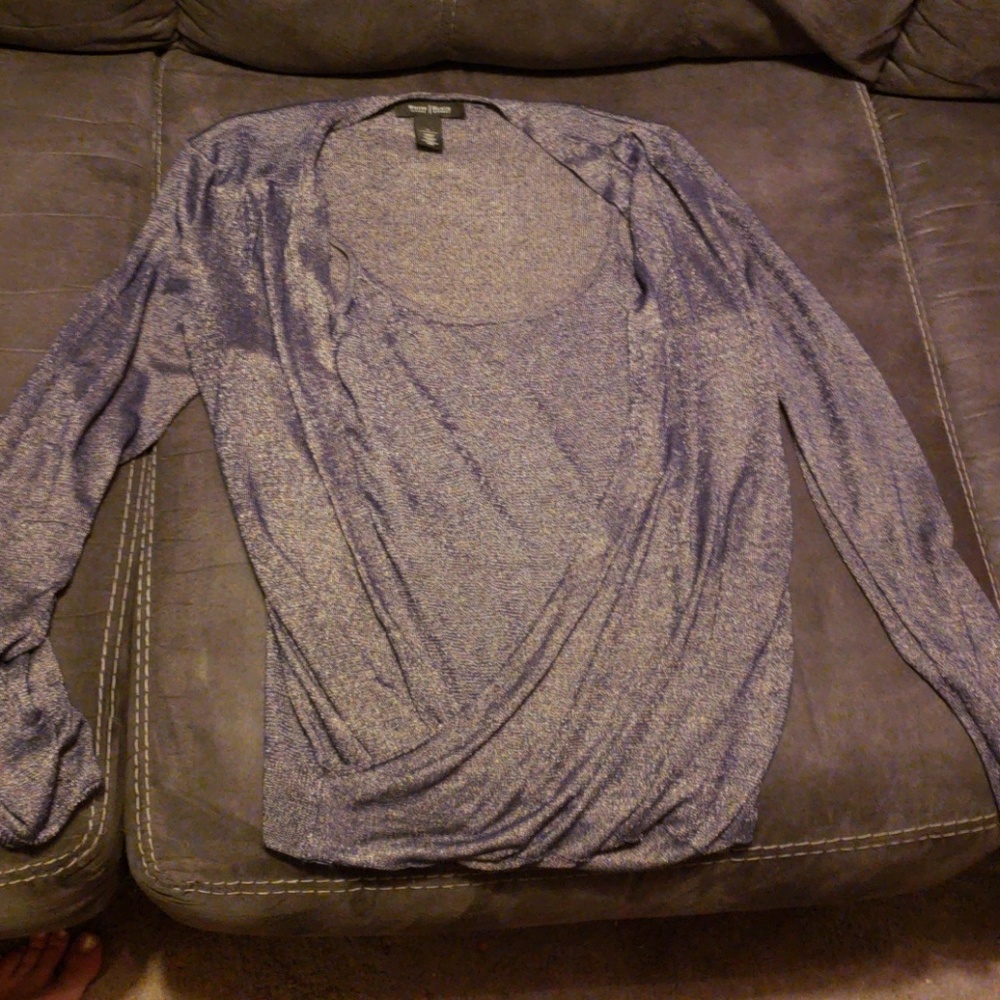 Metallic navy wrap shirt